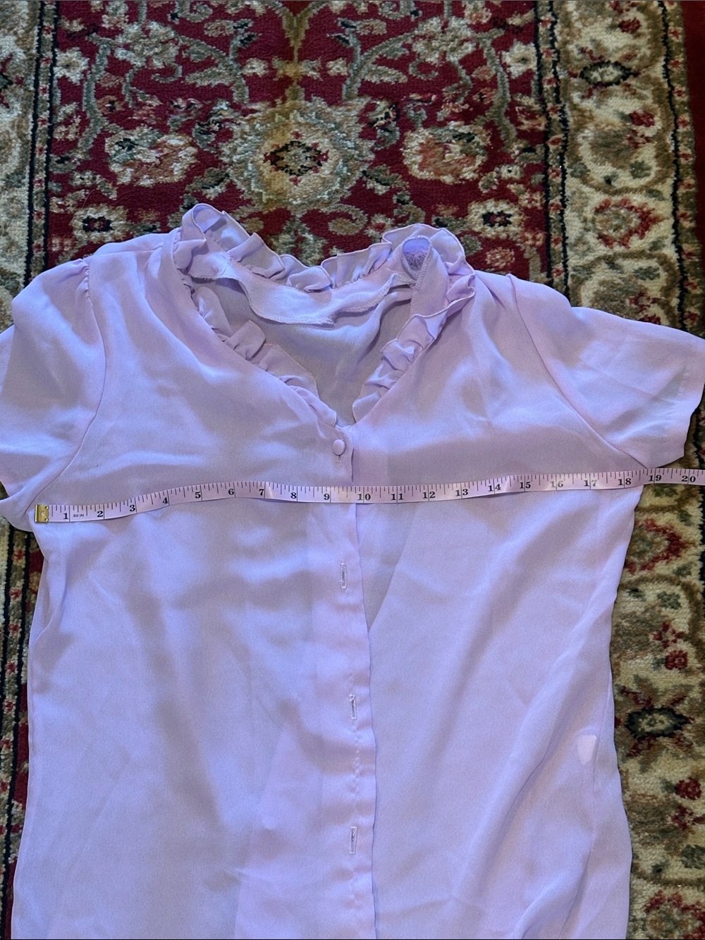 VINTAGE Lilac Ruffled Cottage Core Button Front Blouse - Picture 4 of 6